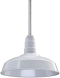 Steel Lighting Co. Carson Barn Light | Ceiling Mounted Pendant | 16 inch Dome | 12 inch Sloped Stem | Industrial Style Steel Light Made in America | White Exterior/White Interior