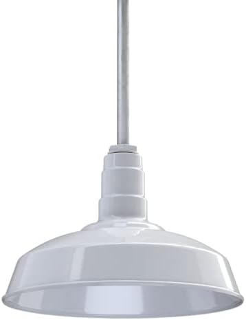 Steel Lighting Co. Carson Barn Light | Ceiling Mounted Pendant | 16 inch Dome | 12 inch Sloped Stem | Industrial Style Steel Light Made in America | White Exterior/White Interior