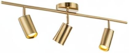 BOKT Brushed Brass Gold 3-Lights LED Adjustable Track Lighting Kit Mid Century Modern 3 Way Flush Mount Ceiling Spotlight Kitchen Track Ceiling Light Fixture