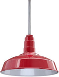 Steel Lighting Co. Carson Barn Light | Ceiling Mounted Pendant | 16 inch Dome | 12 inch Sloped Stem | Industrial Style Steel Light Made in America | Red Exterior/White Interior