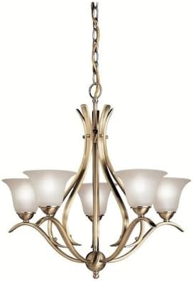 Kichler Dover 5-Light Chandelier in Antique Brass, Alabaster Swirl Glass, Traditional Style, (23" H x 24" DIA), 2020AB