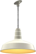Steel Lighting Co. Carson Barn Light | Ceiling Mounted Pendant | 16 inch Dome | 12" Sloped Stem | Industrial Style Steel Light Made in America | Cream Exterior/Brass Interior