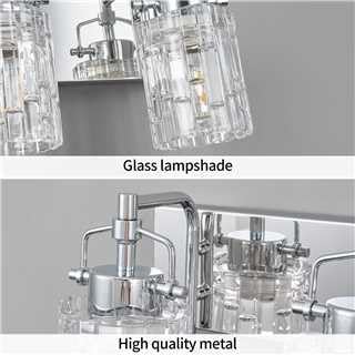 Modern 4-Light Vanity Light with Crystal Glass Shade - Chrome Bathroom Light Fixtures Over Mirror