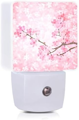 Cherry Blossoms Night Light,Spring Flower Night Lights Plug into Wall with Dusk to Dawn Light Sensors 0.5W Dim Night-Lights for Bedroom