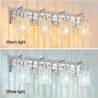 Modern 4-Light Vanity Light with Crystal Glass Shade - Chrome Bathroom Light Fixtures Over Mirror
