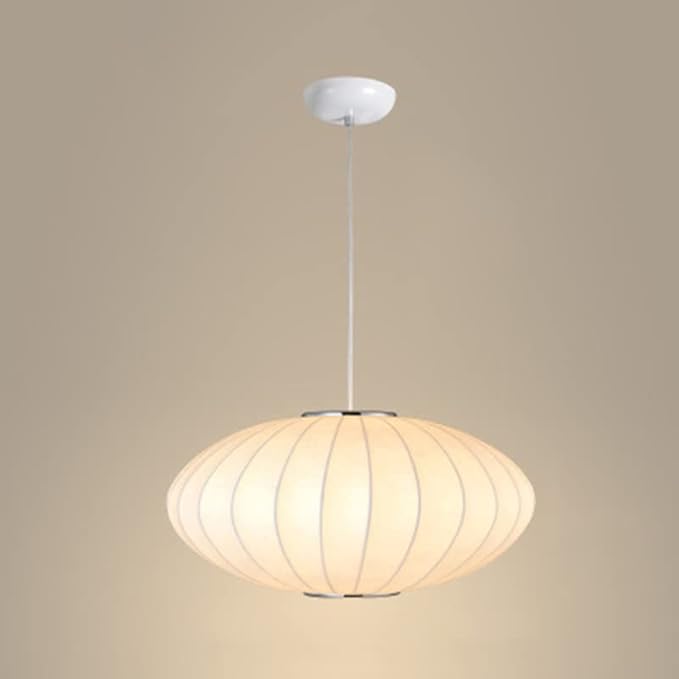 LITFAD Minimalist Indoor Pendant Light, Cloth Art Lantern 1-Light Pendant Lighting Creative Ceiling Hanging Light for Living Room Dining Room Restaurant Cafe - 110V-120V White 19.5"
