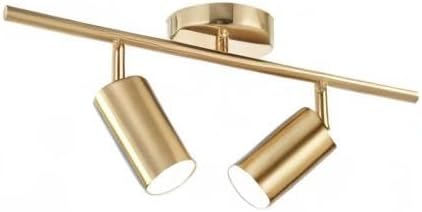 BOKT Mid Century Modern 2-Lights LED Track Lighting Kit 2 Ways Gold Flush Mount Ceiling Spotlight Brushed Brass Adjustable Angle Track Lighting Fixture