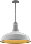 Steel Lighting Co. Carson Barn Light | Ceiling Mounted Pendant | 16 inch Dome | 12" Galvanized Stem | Industrial Style Steel Light Made in America | Modern Gray Exterior/Brass Interior