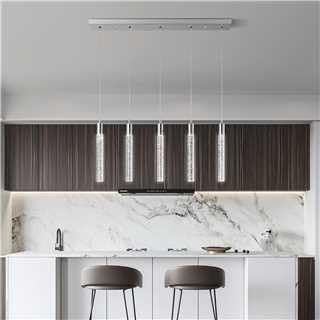 Kitchen Island Lighting Modern Light Fixture Chrome Pendant Light Dimmable LED Chrome Finish Mini Crystal Pendant Lights for Dining Room Living Room（5-Light）