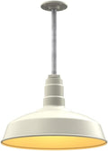 Steel Lighting Co. Carson Barn Light | Ceiling Mounted Pendant | 16 inch Dome | 12" Galvanized Stem | Industrial Style Steel Light Made in America | Cream Exterior/Brass Interior