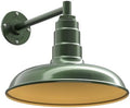 Steel Lighting Co. Topanga Barn Light | Outdoor Wall Mounted | 14 inch Dome | 11" Straight Arm | Farmhouse Garage Light Made in America | Hunter Green Exterior/Brass Interior