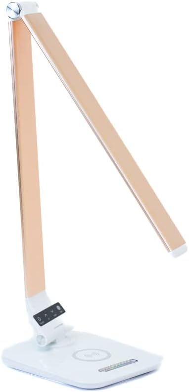 Desk Lamp with RGB Accent Light Wireless Charger USB Port Dimmable Light Controls (Rose Gold)