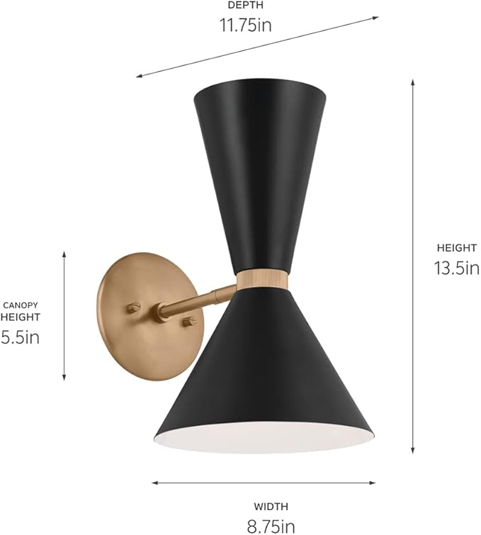 Kichler Phix 13.5 Inch 2 Light Wall Sconce in Champagne Bronze with Black 52570CPZBK