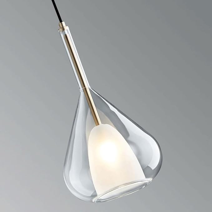 Modern Gold Black Double Layer Glass Teardrop Pendant Light E27 Base Adjustable Hanging Decorative Luminaire for Living Room Bedroom Dining Area Small Spaces