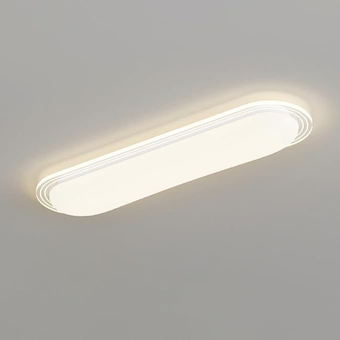 Modern LED Flush Mount Ceiling Light, White Oblong Acrylic Iron Fixture, Dimmable Tri-Color Panel Light for Hallway Entryway Corridor Bedroom Kitchen Lighting