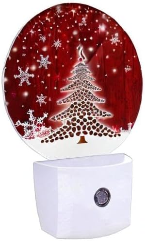 EKOBLA Winter Red Christmas Tree LED Night Light Xmas Holiday Snow Snowflakes Night Lights Plug into Wall with Dusk to Dawn Light Sensor for Boys Girls Men Women Gifts