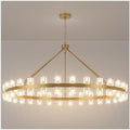 60 Inch Gold Wagon Wheel Chandelier with Crystal Shade, 60 Lights, Modern Farmhouse Style, Ideal for Dining Room, Kitchen, Entryways