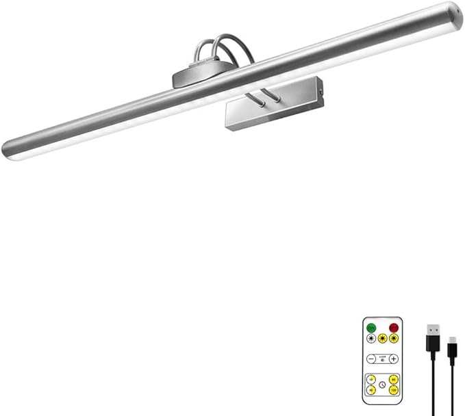 26" Wireless Picture Lights, Rechargeable Battery Art Display Light with Remote Control, Dimmable/Timer Off Dartboard Light, 3 Lighting Modes Full Metal Painting Display Lights (Nickel-1 Pack)