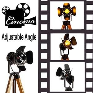 SUNLLOK Vintage Black Wood Tripod Floor Lamp for Living Room, Modern Industrial Metal Nautical Cinema e26 Standing Corner Searchlight - Rustic Reading Adjustable Desk Table Light for Bedroom Office