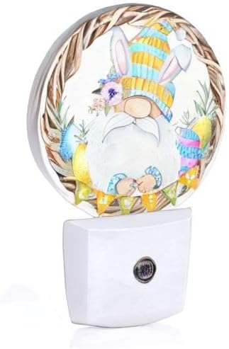 EKOBLA Cute Gnome Night Light Bunny Gnome Flowers Branch Framed Night Lights Plug into Wall Auto on/Off LED Round Lamp for Girls Boys Bedroom Decor Holiday Gifts