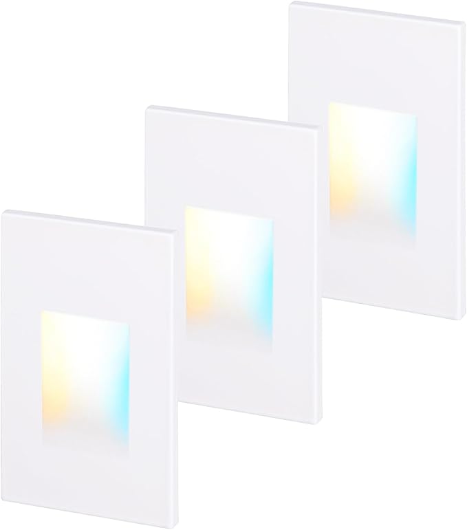 LEONLITE 5CCT 120V LED Step Lights, 3.5W 150LM 5%-100% Dimmable Indoor Outdoor Waterproof Vertical Stair Light, 2700K/3000K/3500K/4000K/5000K Selectable, CRI90, ETL, Aluminum, White, Pack of 3