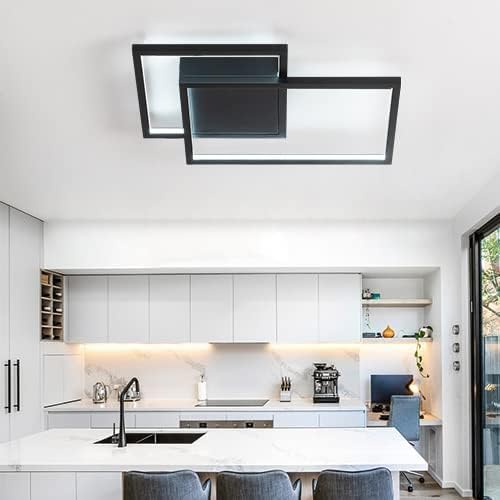 Updated Modern Ceiling Light,Preminum Close to Ceiling Light fixtures, Black Flush Mount Modern Light Fixtures Ceiling Full Dimmable for Dining Room Kitchen Bedroom Living Room