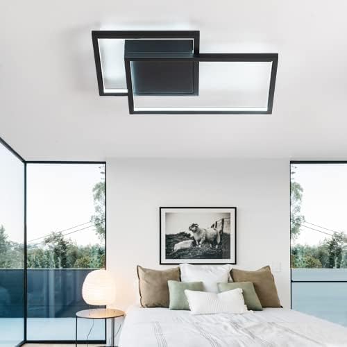 Updated Modern Ceiling Light,Preminum Close to Ceiling Light fixtures, Black Flush Mount Modern Light Fixtures Ceiling Full Dimmable for Dining Room Kitchen Bedroom Living Room