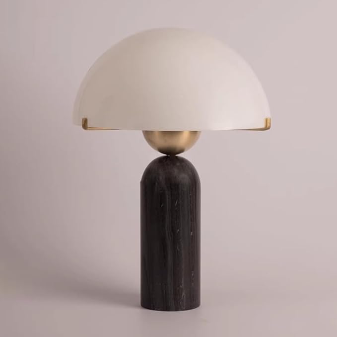 Modern Dome Shaped Table Lamp Mid-Century Accent Lamp Black Marble Desk Lamp Contemporary Living Room Side Lamps Bedroom Bedside Nightstand Light with Frosted Glass Shade