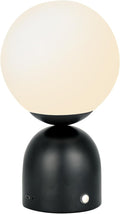 Cordless Globe Glass Table lamp Black, 5200-mAh Rechargeable Orb Lamp, 3-Level Brightness Dimmable, Integrated LED 320 Lumen Max, for Bedside Nightstand Light