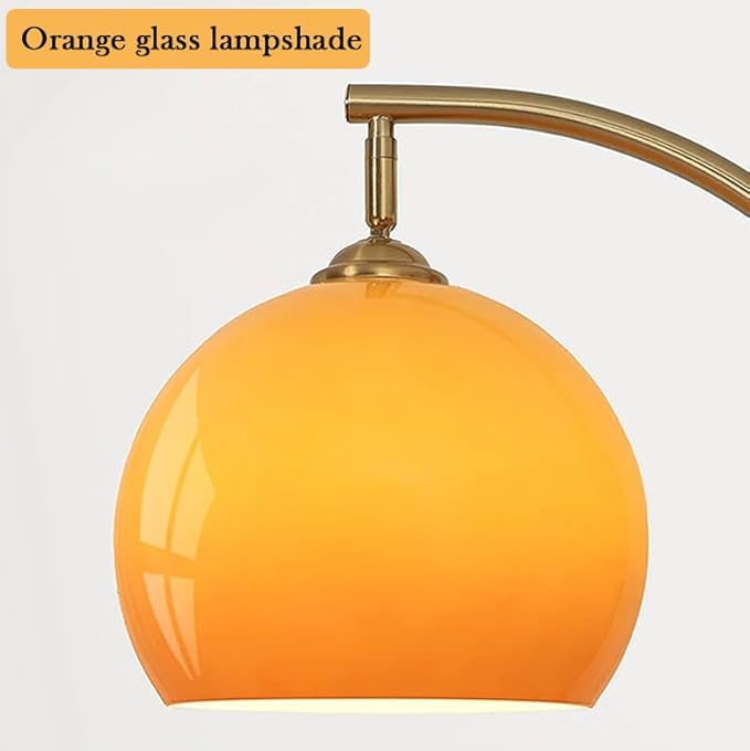 Bofea-Arc Floor Lamps for Living Room Gold Floor Lamp with Orange Glass Shade,3 Color Temperatures,Orange Tall Reading Light with Foot Switch，Ambient Lighting Lamps Mid Century Arch Lamp for Bedroom