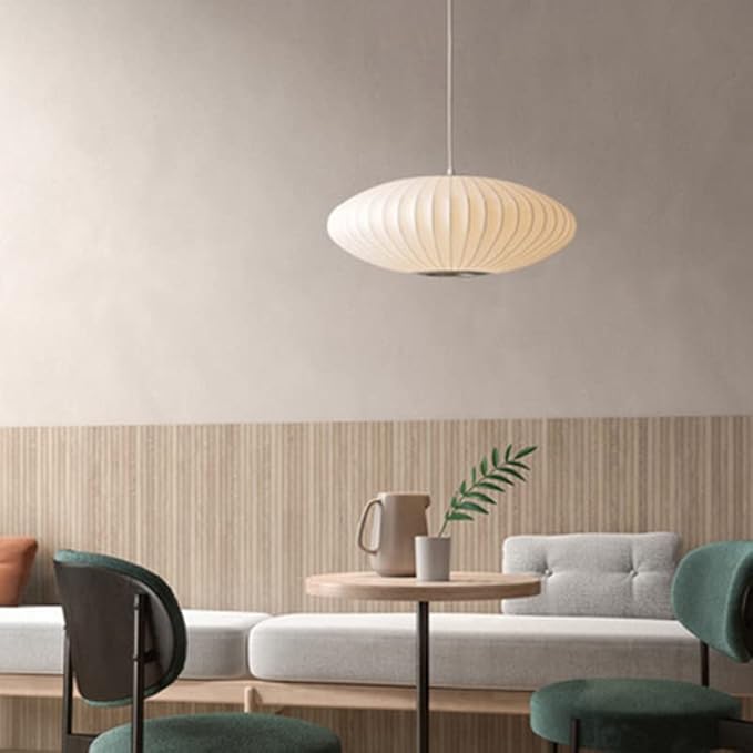 LITFAD Minimalist Indoor Pendant Light, Cloth Art Lantern 1-Light Pendant Lighting Creative Ceiling Hanging Light for Living Room Dining Room Restaurant Cafe - 110V-120V White 19.5"