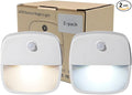 Motion Activated Night Light,Nightlights with Light Sensors Dual Color Modes 6000K White Light/3000K Warm Light Adhesive Installation for Bedroom, Kitchen, Stairs, Hallway,Garage,2 Pack
