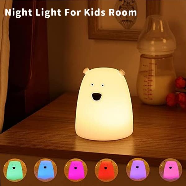 ZKLiLi Night Light for Kids, Cute Night Lamp Battery Powered Night Light for Kids Silicone Soft LED Nightlights, Baby Nursery Squishy Light Birthday Gifts for Girls and Boys (Bear)