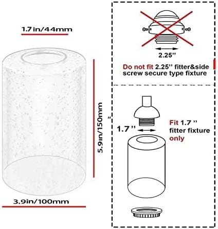 4-Pack Seeded Glass Shade Covers, Cylinder Bubble Glass Replacements Lampshade 5.9 in Height, 3.9 in Diameter, 1.7 in Fitter, High Transmittance Clear Glass Shades for Light Fixtures