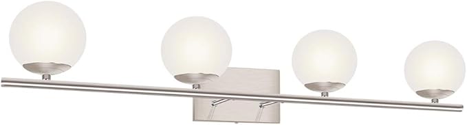 New Bathroom Vanity Light Fixtures 4 Lights Brushed Nickel Glass Shade Modern Wall Bar Sconce Over Mirror（(Exclude G9 Bulb)