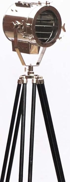Decorative Spotlight Lamp Floor Retro Studio Tripod Searchlight Lamp Electric Floor Decor Lamps Rustic Vintage Home Decor Gifts, Chrome
