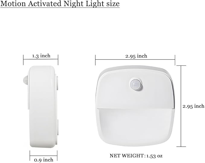 Motion Activated Night Light,Nightlights with Light Sensors Dual Color Modes 6000K White Light/3000K Warm Light Adhesive Installation for Bedroom, Kitchen, Stairs, Hallway,Garage,2 Pack