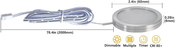 Puck Lights Bluetooth APP Smart Control Dimmable Tact Switch Under Cabinet Light Cabinet Lighting Cabinet Lights DC 12V Adaptor (Silver, Cool White Light, APP 4Pack)