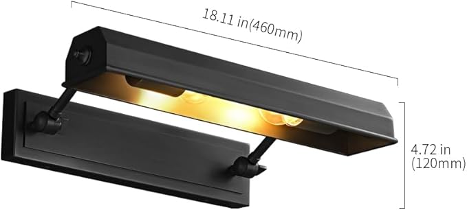 Brass Picture Light Picture Lights Gold Retro Art Light Vintage Picture Frame Lights E26 Bulb (Black, 18 in)