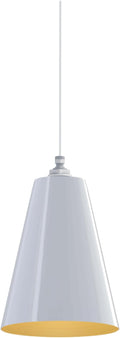 Steel Lighting Co. Laurel Pendant Light | Ceiling Mounted | 8.5 inch Cone Shade | Modern Contemporary Farmhouse Style Made in America | White Cloth Cord | White Exterior/Brass Interior