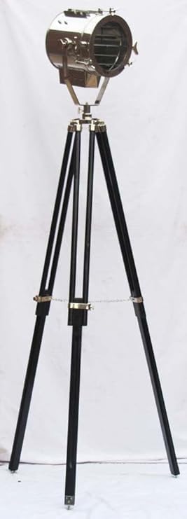 Decorative Spotlight Lamp Floor Retro Studio Tripod Searchlight Lamp Electric Floor Decor Lamps Rustic Vintage Home Decor Gifts, Chrome