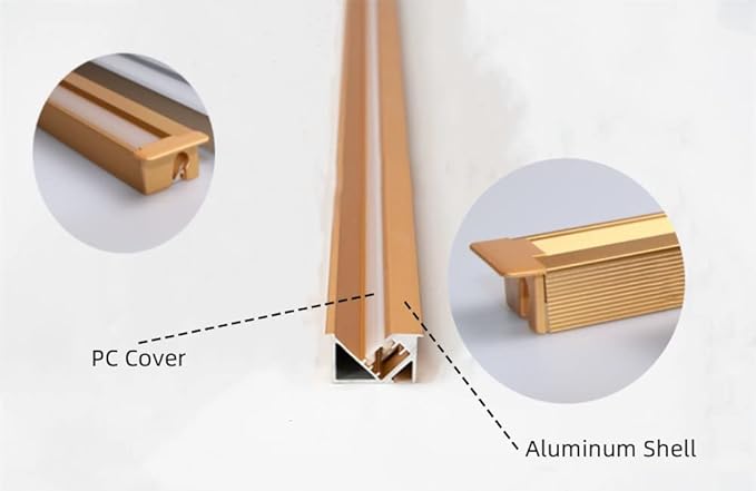 10 Pack 3.3ft/1 Meter Invisible Recessed YW-Shape LED Aluminum Channel System with Milky Cover& End Caps, Suitable for 6mm LED Strip Light Installations (Gold, 10 Pack)