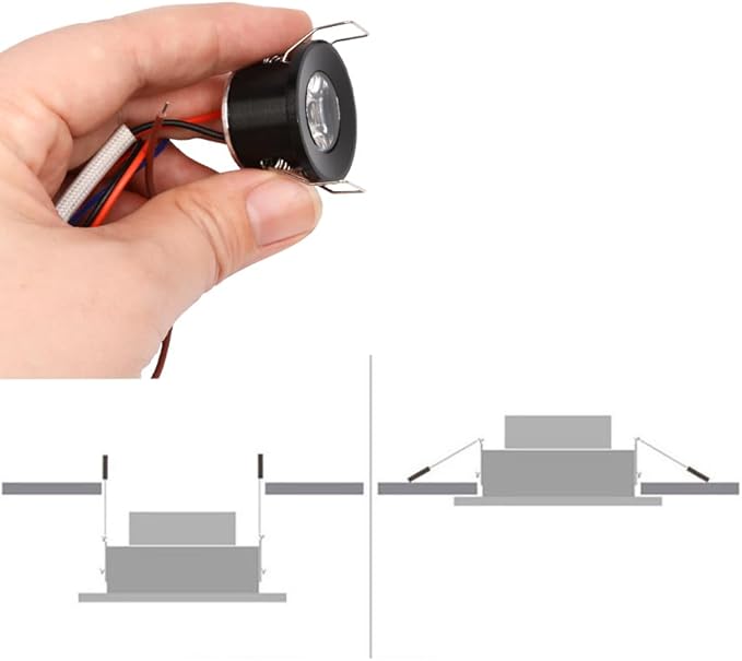 2Pack 1W Mini Spotlights Indoor 1inch Recessed Showcase Display Under-Cabinet LED Lights Fixture with AC 110V/220V to 3-12V Power Supply LED Driver 3000K Warm-White Lighting Black-Shell
