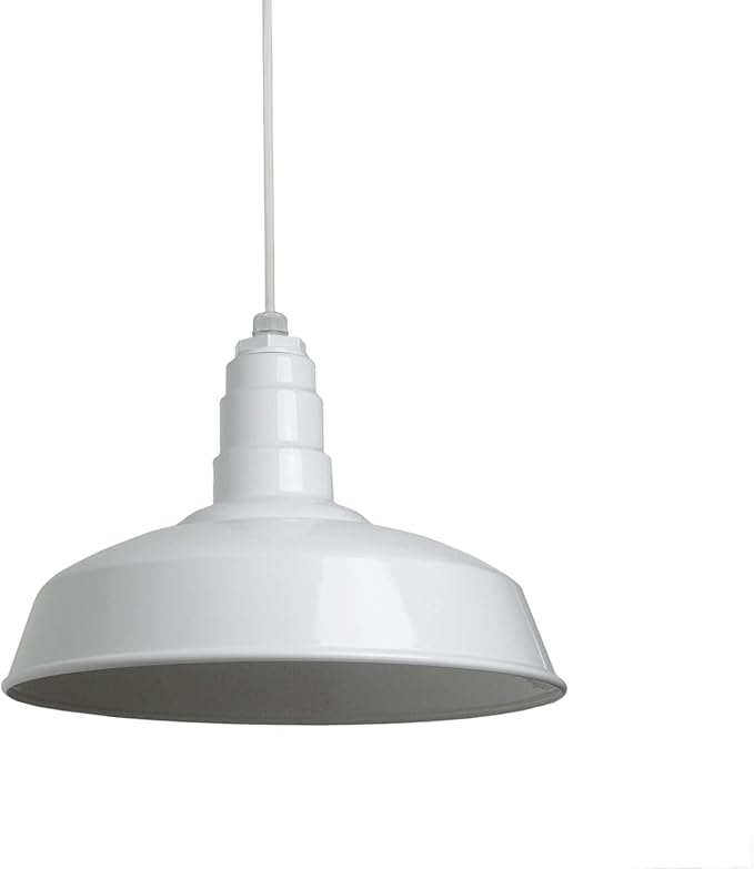 Steel Lighting Co. Carson Barn Light | Ceiling Mounted Pendant | 16 inch Dome | White Cord | Industrial Style Steel Light Made in America | White Exterior/White Interior