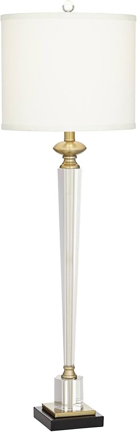 Vienna Full Spectrum Lana Modern Table Lamp 38 1/2" Tall Clear Crystal Glass Hexagonal Column White Drum Shade Decor for Living Room Bedroom House Bedside Nightstand Home Office Entryway Family