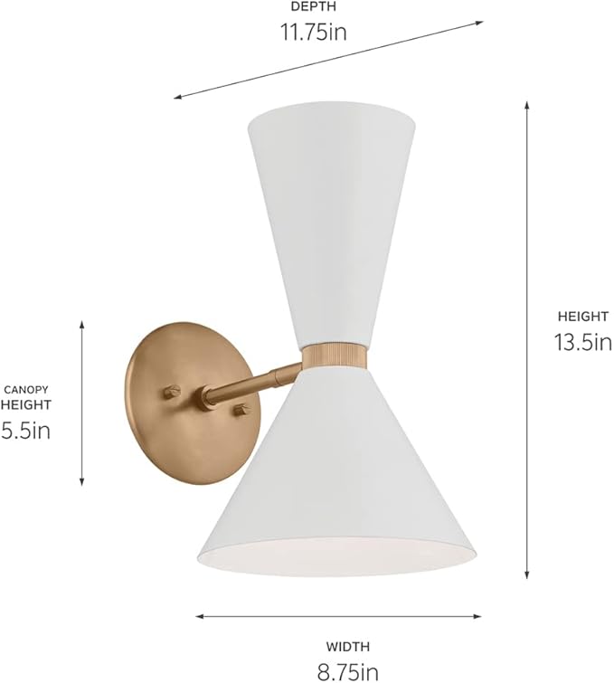 Kichler Phix 13.5 Inch 2 Light Wall Sconce in Champagne Bronze with White
