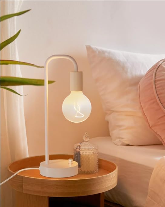 ONEWISH Industrial Small Table Lamp for Bedroom, Fully Dimmable Modern Beside Lamps with 2700K Warm Light Bulb for Kids Reading, White Nightstand Lamps for Living Room, Dorm,Home Office