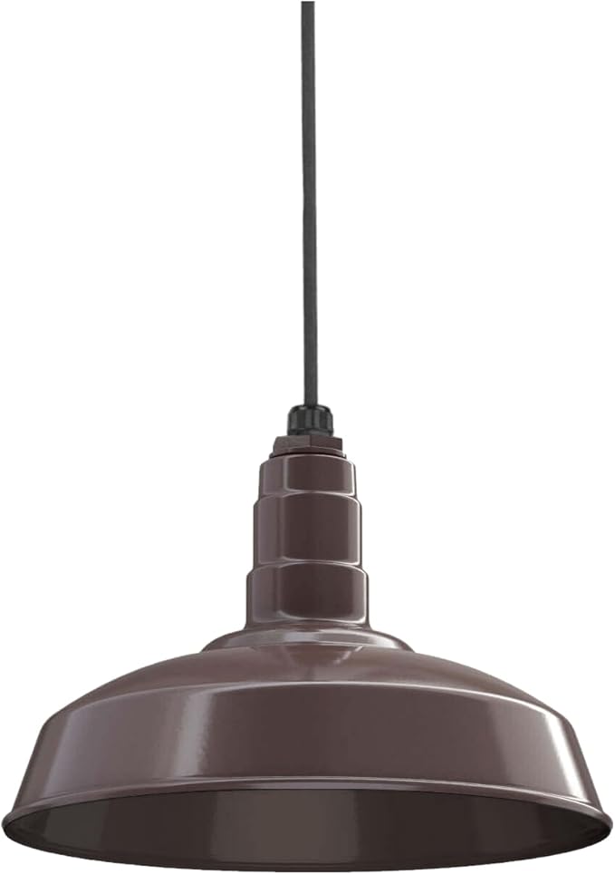Steel Lighting Co. Carson Barn Light | Ceiling Mounted Pendant | 16 inch Dome | Black Cord | Industrial Style Steel Light Made in America | Dark Bronze Exterior/Dark Bronze Interior