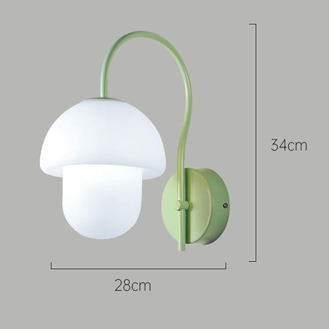 Modern Mushroom Wall Sconce with Frosted Glass Shade, Green Metal LED Wall Lamp for Bedroom Living Room Kids Room, Cozy Ambient Light, 13.4" H