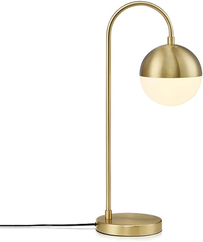 Mid Century Modern Table Lamp - Gold & White Glass Shade for Bedside, Living Room, Office